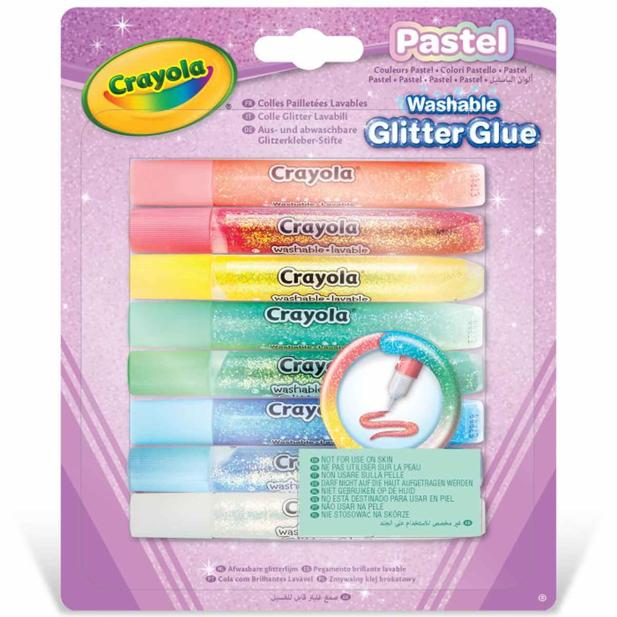 COLLA GLITTER LAVABILE SET 8 TUBI 10 ML. COLORI PASTELLO CRAYOLA - immagine 2