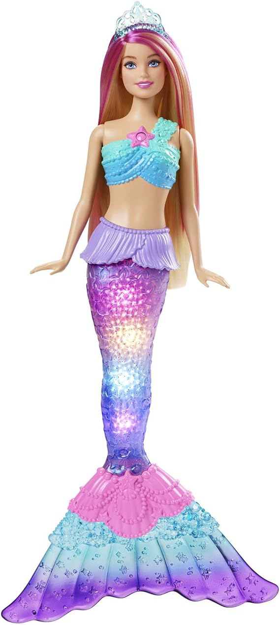 Barbie-Dreamtopia Sirena Luci Scintillanti Bambola Bionda con Coda che si Illumina, Luci che si Attivano con Acqua e Capelli con Ciocche Rosa, Giocattolo per Bambini 3+ Anni - immagine 3