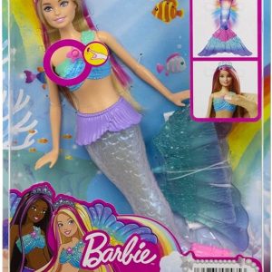 Barbie-Dreamtopia Sirena Luci Scintillanti Bambola Bionda con Coda che si Illumina, Luci che si Attivano con Acqua e Capelli con Ciocche Rosa, Giocattolo per Bambini 3+ Anni