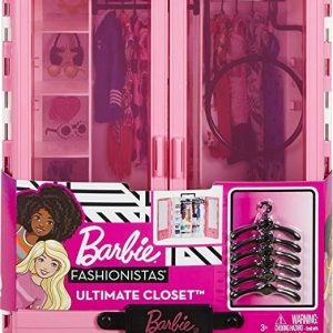 Barbie Armadio da Sogno Fashionistas armadio rosa trasportabile con tanti accessori trendy inclusi sei grucce e tanto spazio per riporre i vestiti