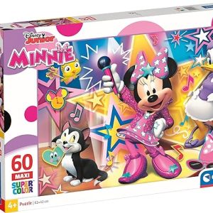 Clementoni Mickey & Friends Supercolor Puzzle-Minnie Happy Helper-60 pezzi Maxi, Multicolore