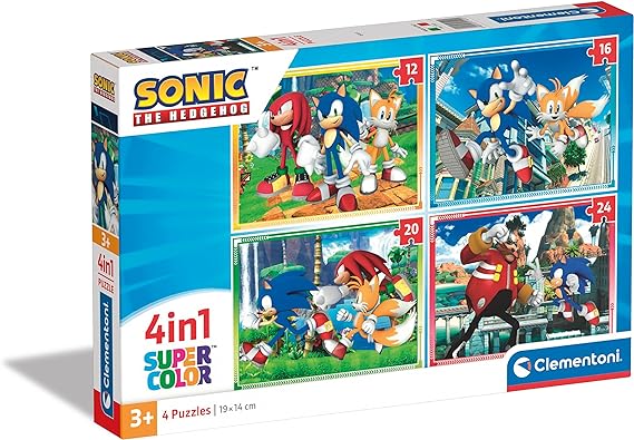 Clementoni Supercolor Sonic-4 12,16,20 e 24 Pezzi Bambini 3 Anni, Puzzle Cartoni Animati-Made In Italy, Multicolore