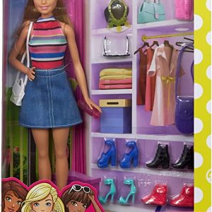 Barbie Bambola con Body a Righe Colorate e Gonna di Jeans Tanti Paia di Scarpe Borsette e Accessori