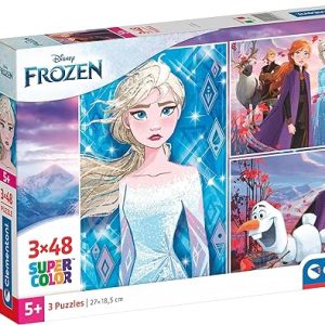 Clementoni Clementoni-25240-Supercolor Disney Frozen 2-3×48 pezzi, puzzle bambini, Multicolore