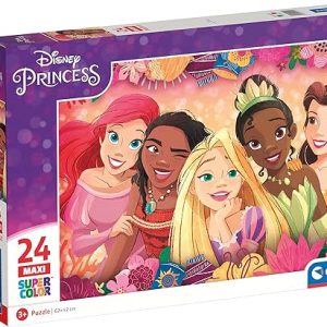 Clementoni- Disney Princess Supercolor Princess-24 Pezzi Bambini 3 Anni, Puzzle Cartoni Animati-Made in Italy, Multicolore