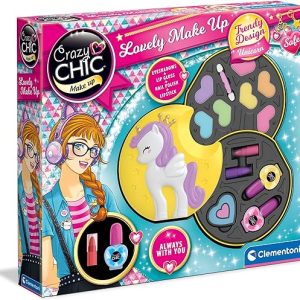 Clementoni- Crazy Chic-Lovely Unicorno, Trousse, Cofanetto con Trucchi, Borsetta Make up, Set Cosmetici per Bambini 6 Anni+, Multicolore