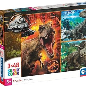 Clementoni – 25250 – Supercolor Puzzle – Jurassic World – 3 X 48 Pezzi, Puzzle Con Dinosauri, Per Bambini Dai 4 Anni In Su