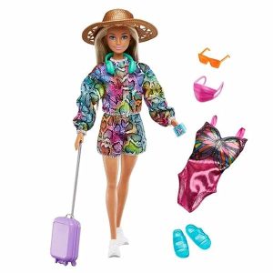 Barbie Summer Travel Fun Viaggiatrice Bambola con Valigia Costume e Cappello