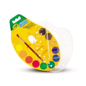 Crayola – Set 12 Acquerelli con Pennello, Tavolozza Richiudibile con Coperchio, Attività Creativa per Bambini, Colori Assortiti, 53-8434