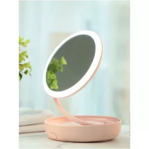 MINISO Make Up-Specchio Rosa Da Tavolo Girevole A 360° Con Led