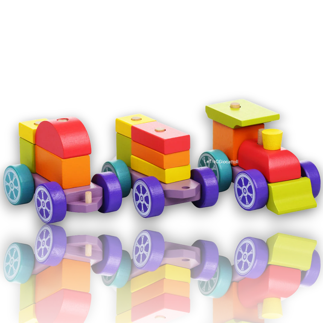 Cubika Treno di blocchi di legno Rainbow Express 15 pezzi - immagine 5